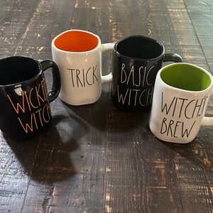 Halloween Witch Ceramic Mug - Black & White with Orange and Green Interiors